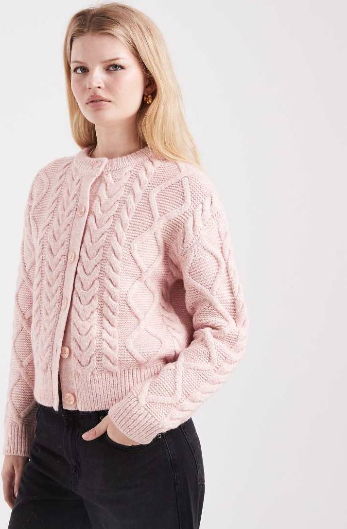 New Look Flätstickad Kofta - Rosa