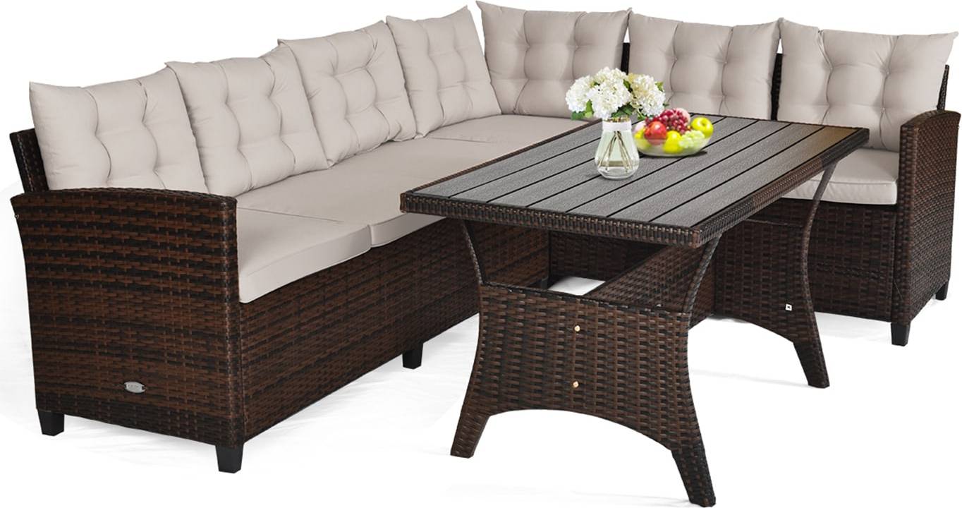 Outdoor sectional with table SlickBlue 3 Piece Rattan Sectional Sofa Table Outdoor Lounge Set