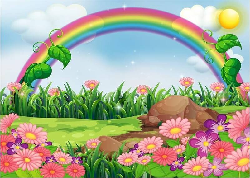 Fabric Rainbow Sun Backdrop Cartoon Spring Scene