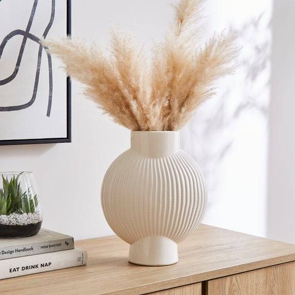 Dunelm Textured Ribbed Round Ceramic Vase