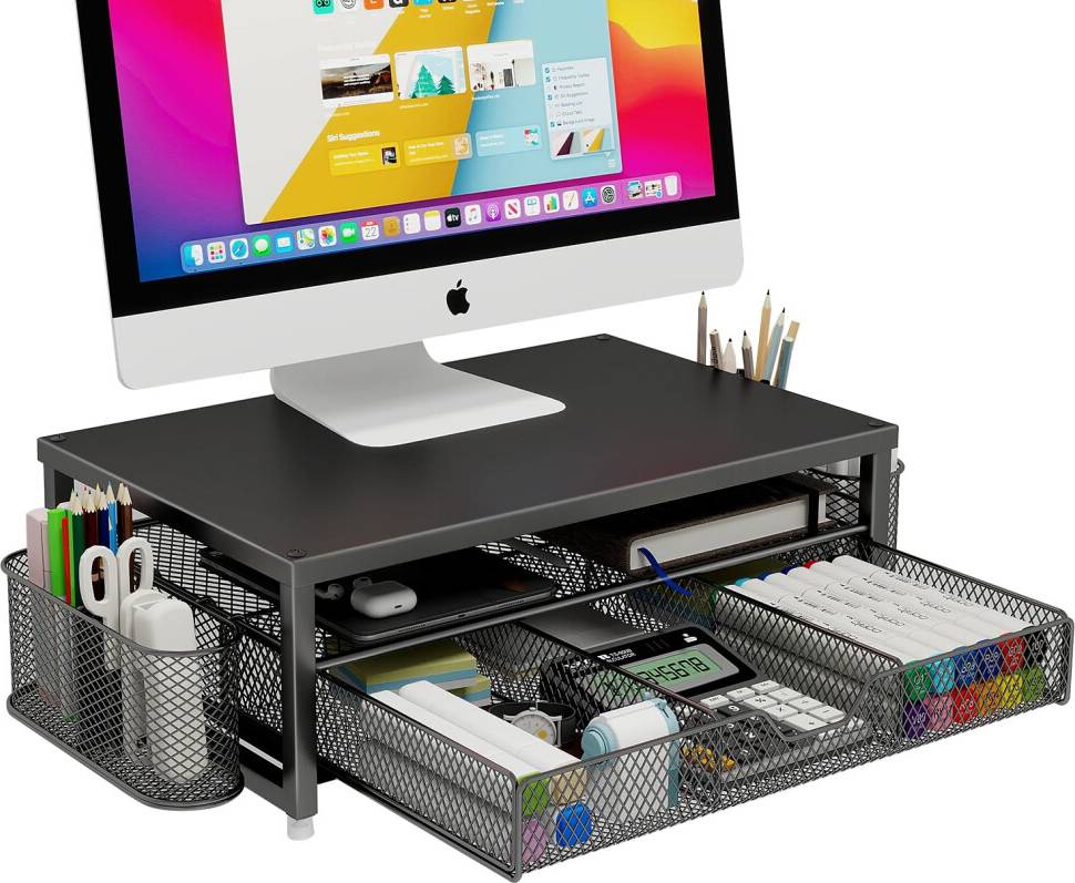 Monitor Stand Riser Metal Office Desk Organizer