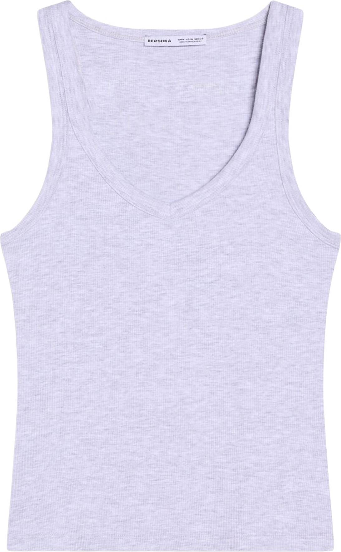 Bershka Basic Rib Vest Top - Light Grey