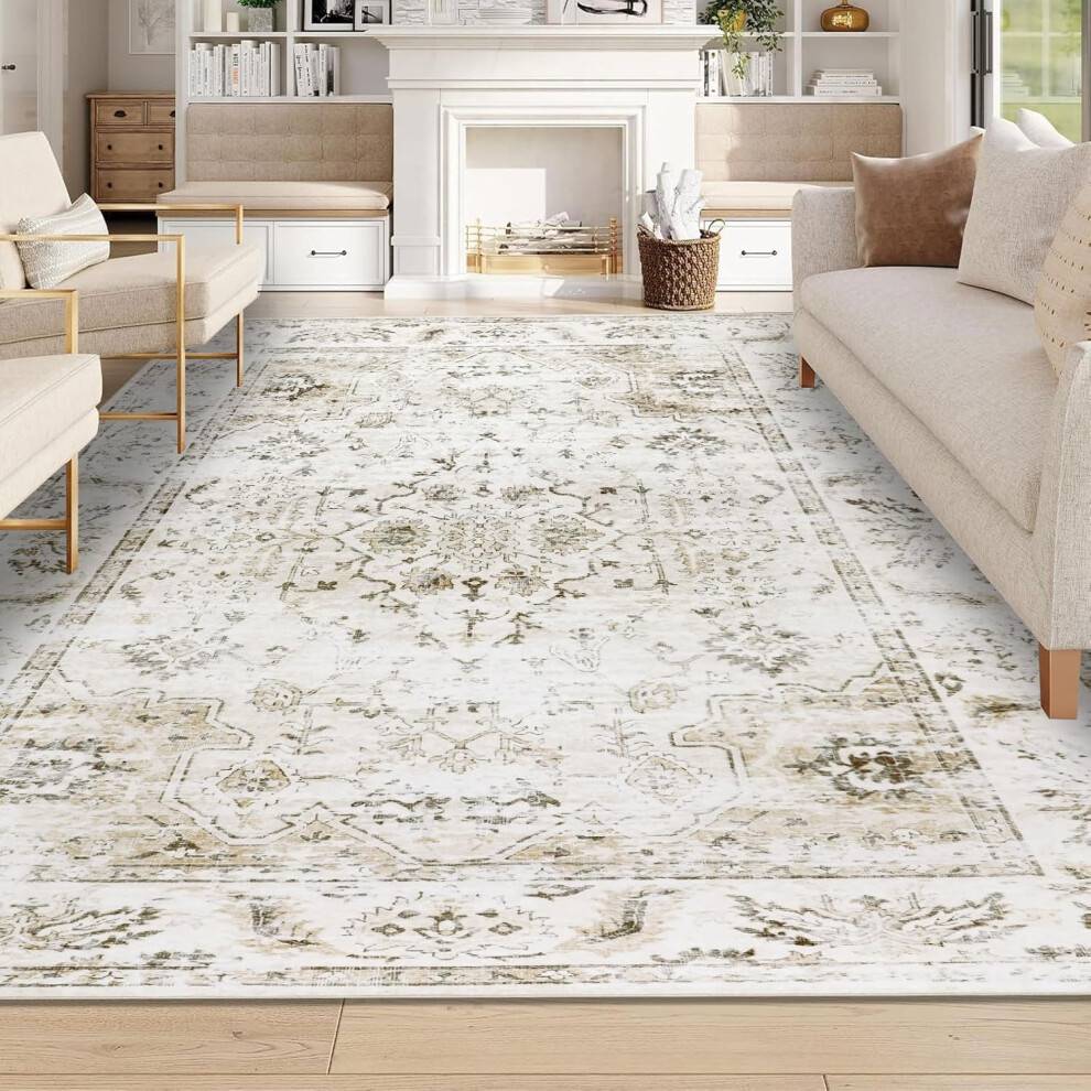 Homcom Distressed Washable Rug 160x230 cm Beige