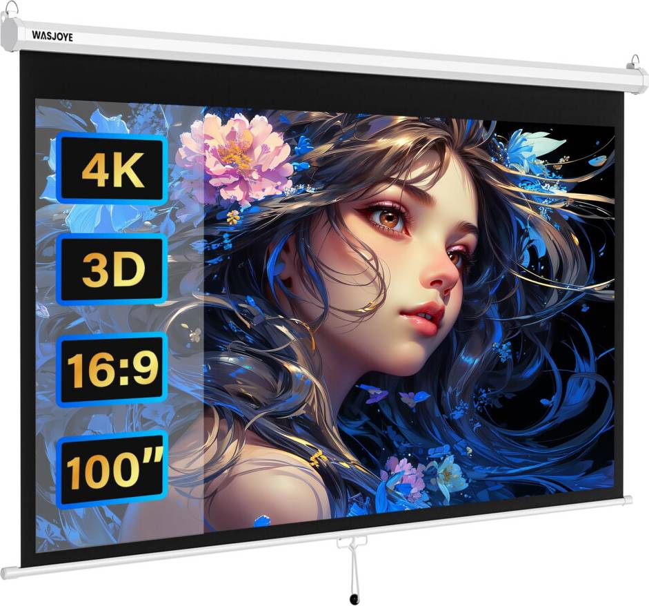 Manual Pull-Down Projector Screen 100 Inch