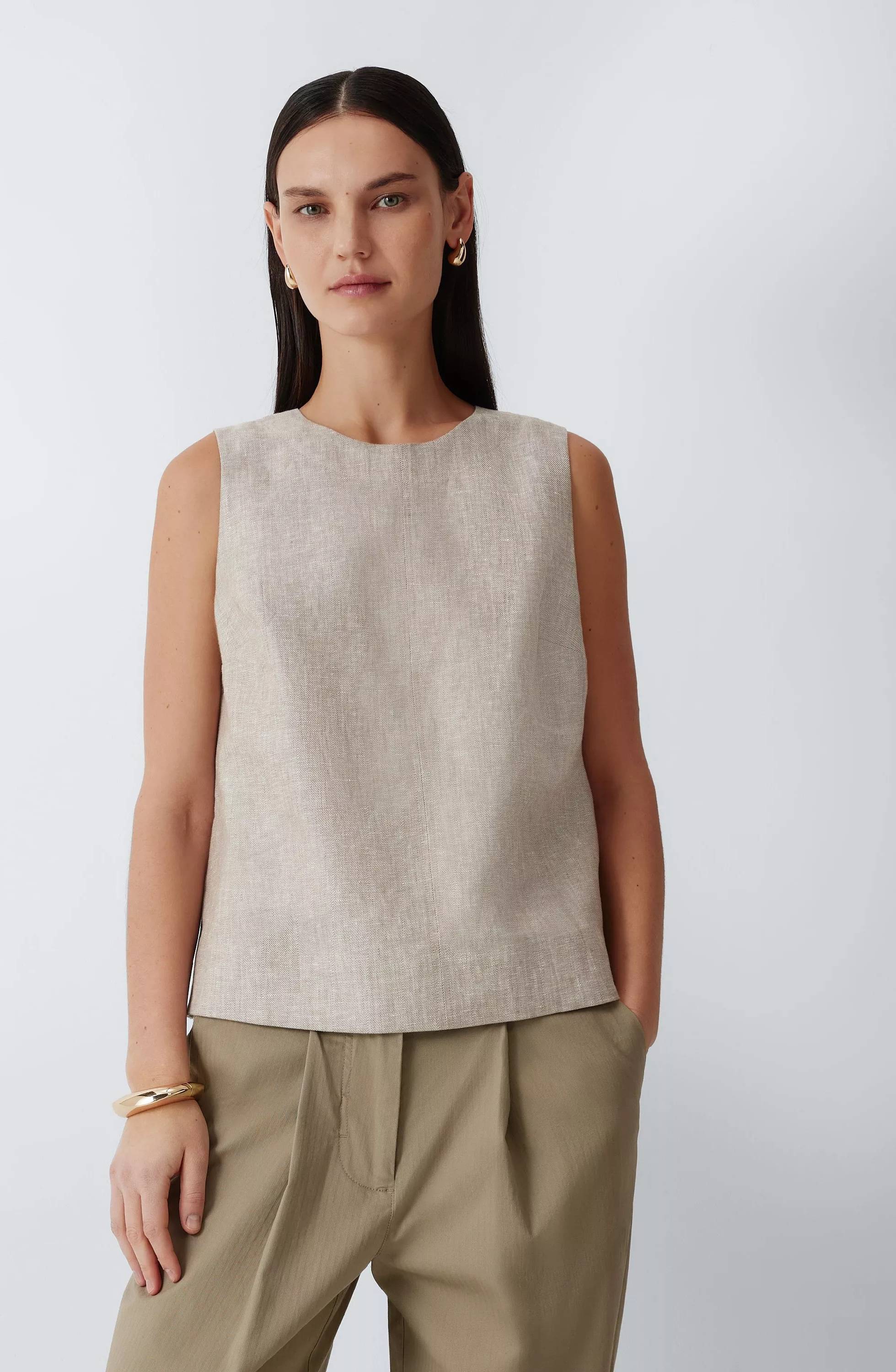 Linen Sleeveless Shell Top - Natural