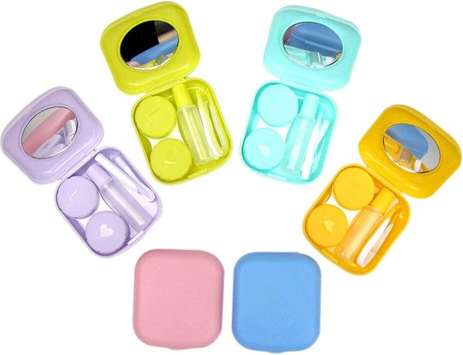 Colorful Contact Lens Case Set with Compact Mirror