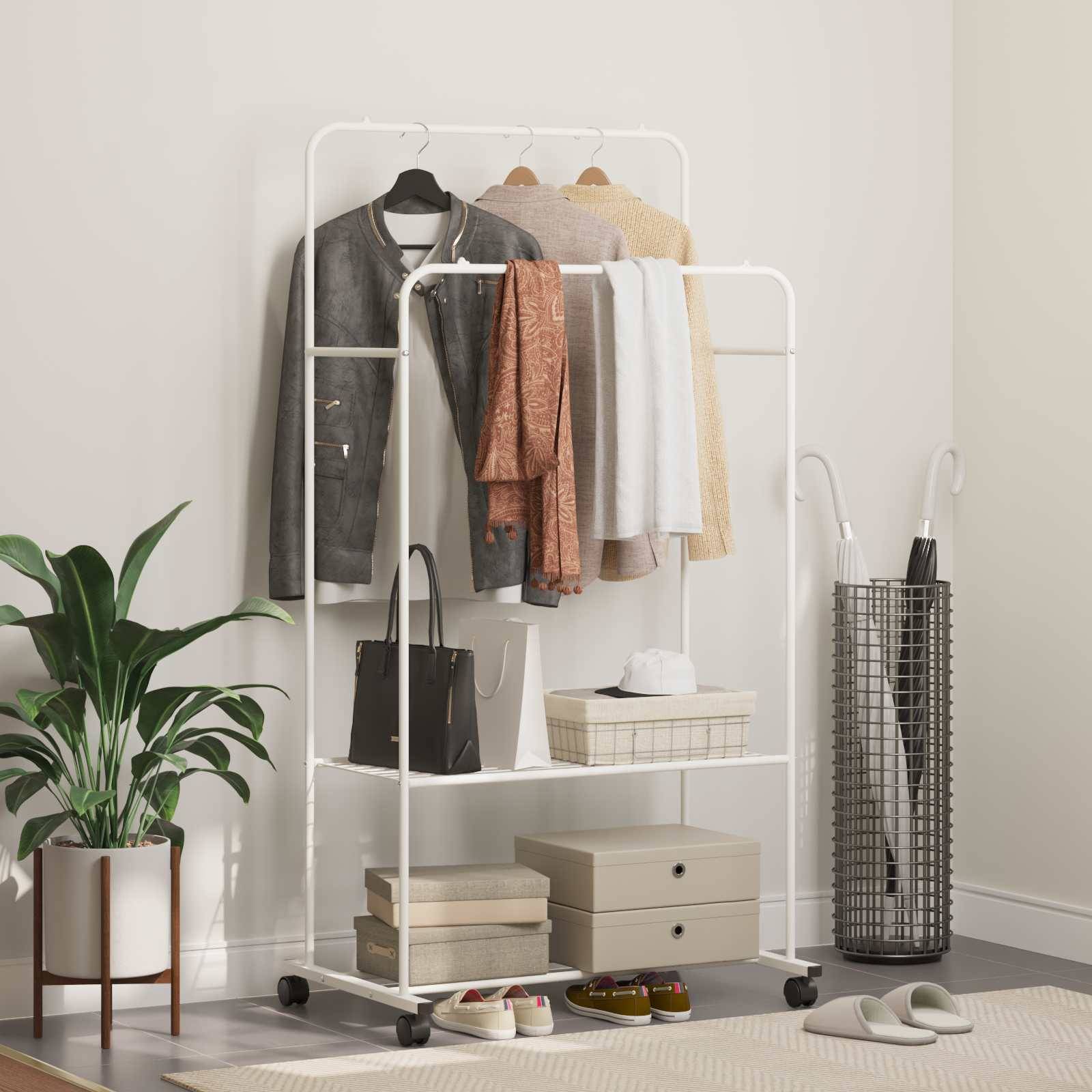 vidaXL White Metal Matte Clothes Rack