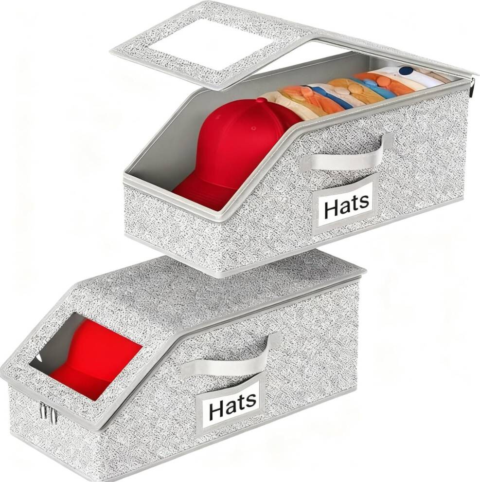 Baseball Cap Storage Box Organizer 2 Pack Storage Box