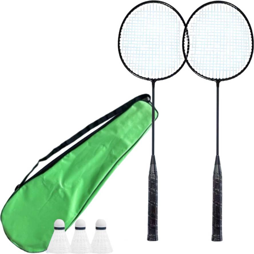 Badminton Set - 2 Racquets, Shuttlecocks, Black