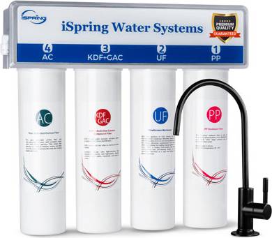 Sink water filter system iSpring Water Systems CUA4-BLK Ultra Filtration Under Sink Filter System