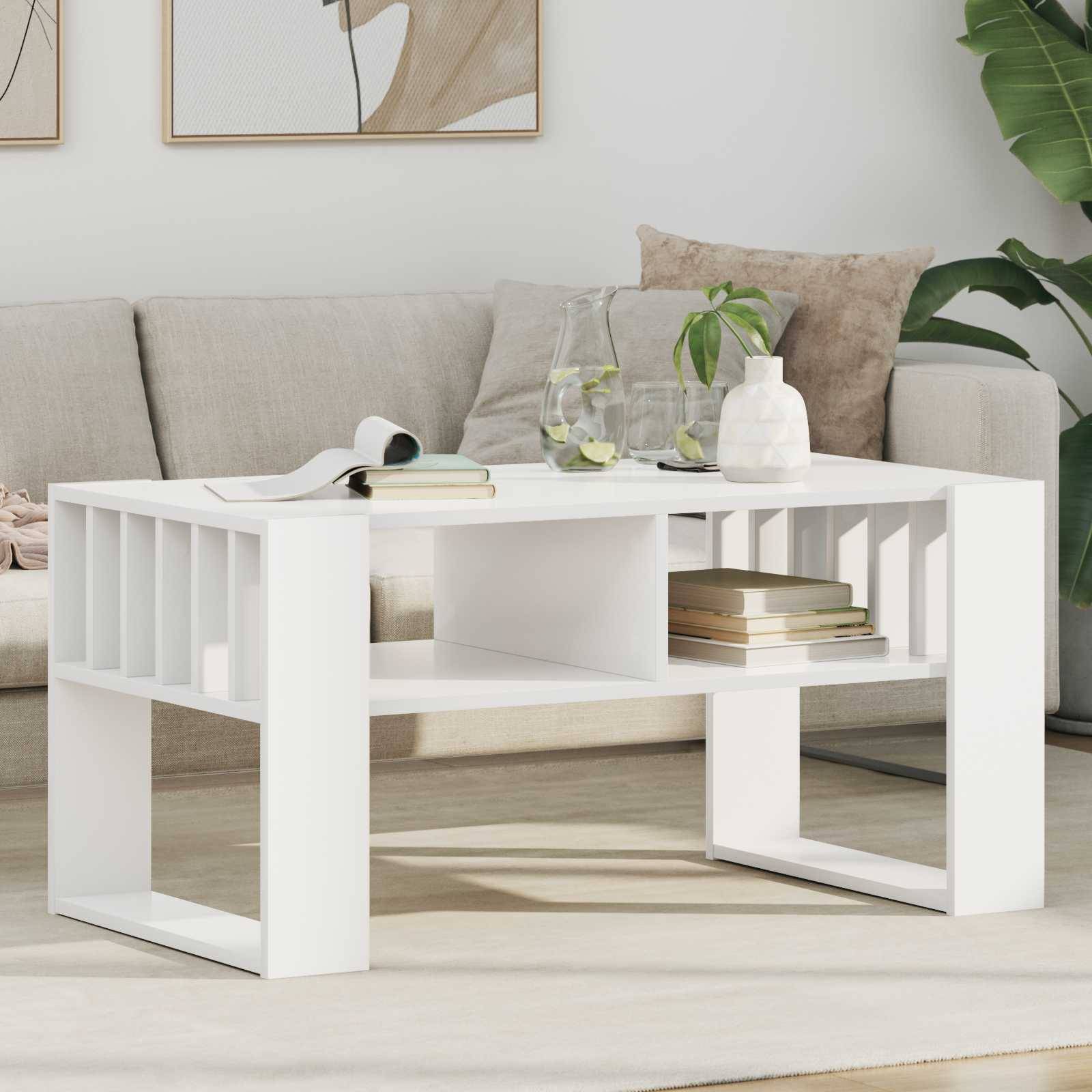 vidaXL White Engineered Wood Rectangular Coffee Table
