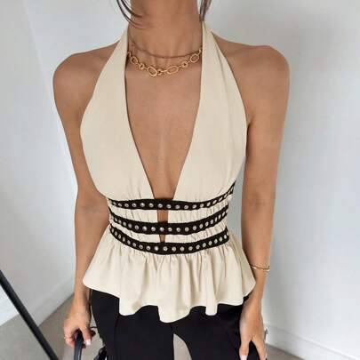 Summer tops womens Shein Summer Tops For Women Contrasting Color Rivet Design