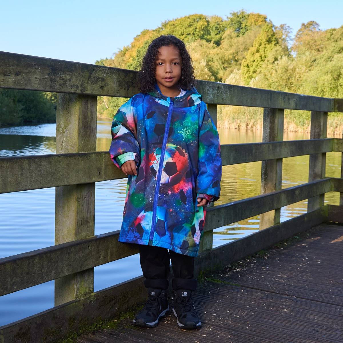 Kids Water Resistant Football Sherpa Drying Robe - Multicolor