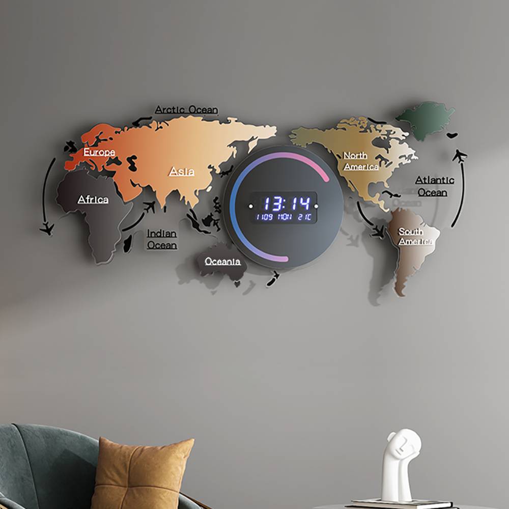 Homary Modern Large Multifunctional World Map Decor Wall Clock