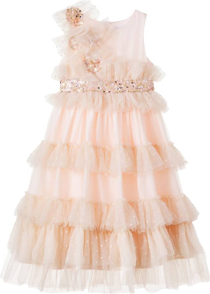 Patachou Sequined Ruffled Tulle Dress