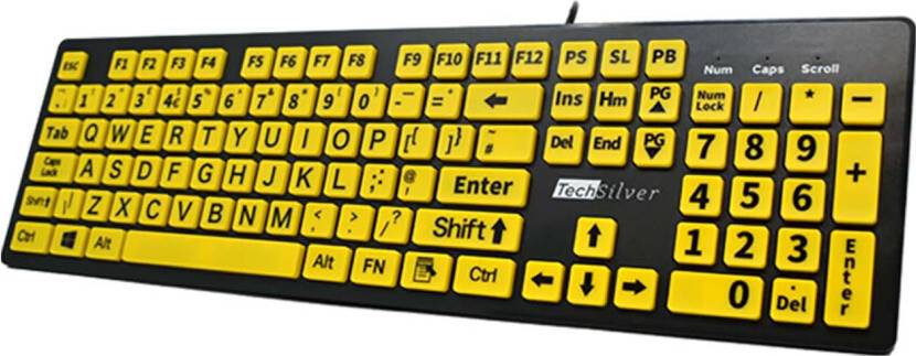 TechSilver Large Print Keyboard High Contrast Yellow