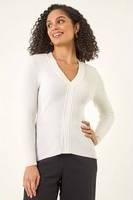 Roman Ribbed V-Neck Cable Knit Jumper - Ivory