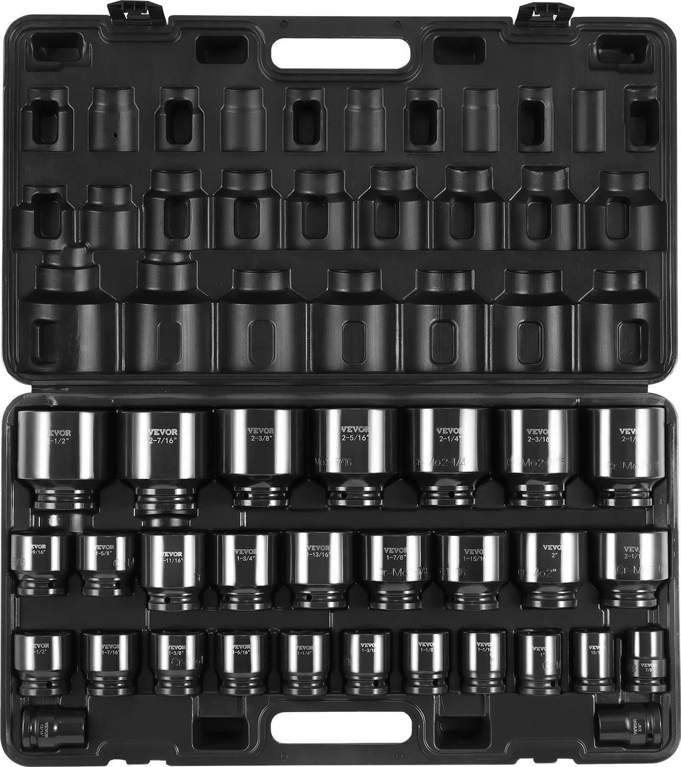 VEVOR Impact Socket Set 3/4-Inch 29 Piece 6-Point Rugged Socket Bit