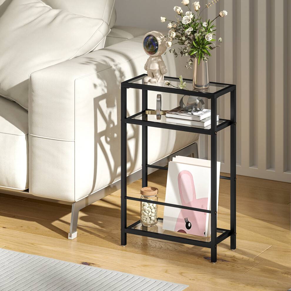 Homcom Slim Side Table with Tempered Glass Small Table