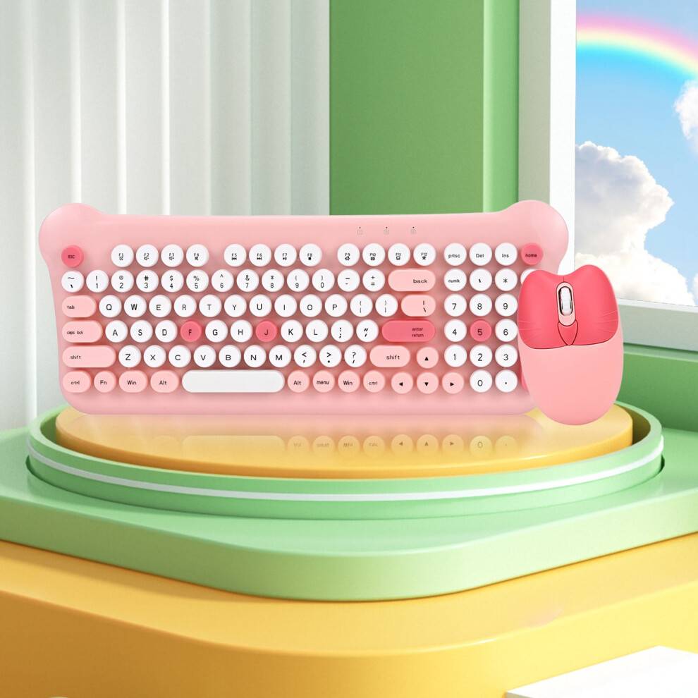 Colourful Retro Round Cap Wireless Keyboard Mouse Set