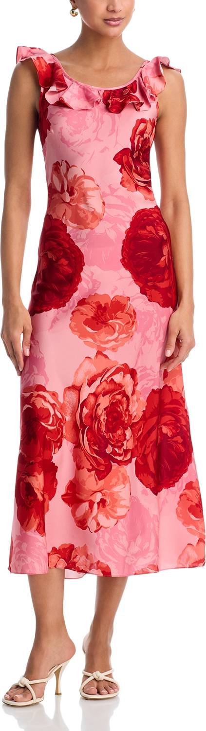 Milly Scarlett Printed Ruffle Neck Dress - Pink Multi