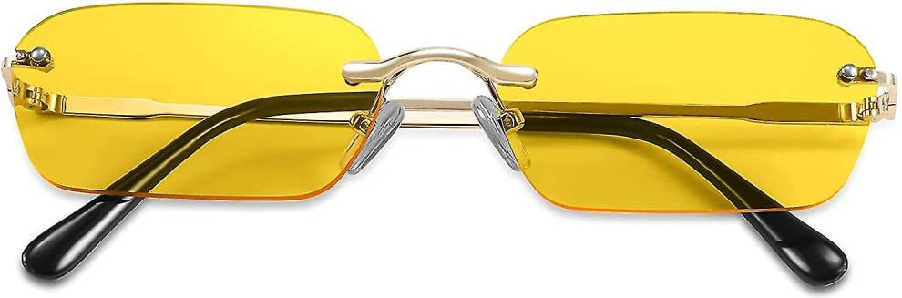 Retro Small Narrow Rimless Vintage Rectangle - Yellow