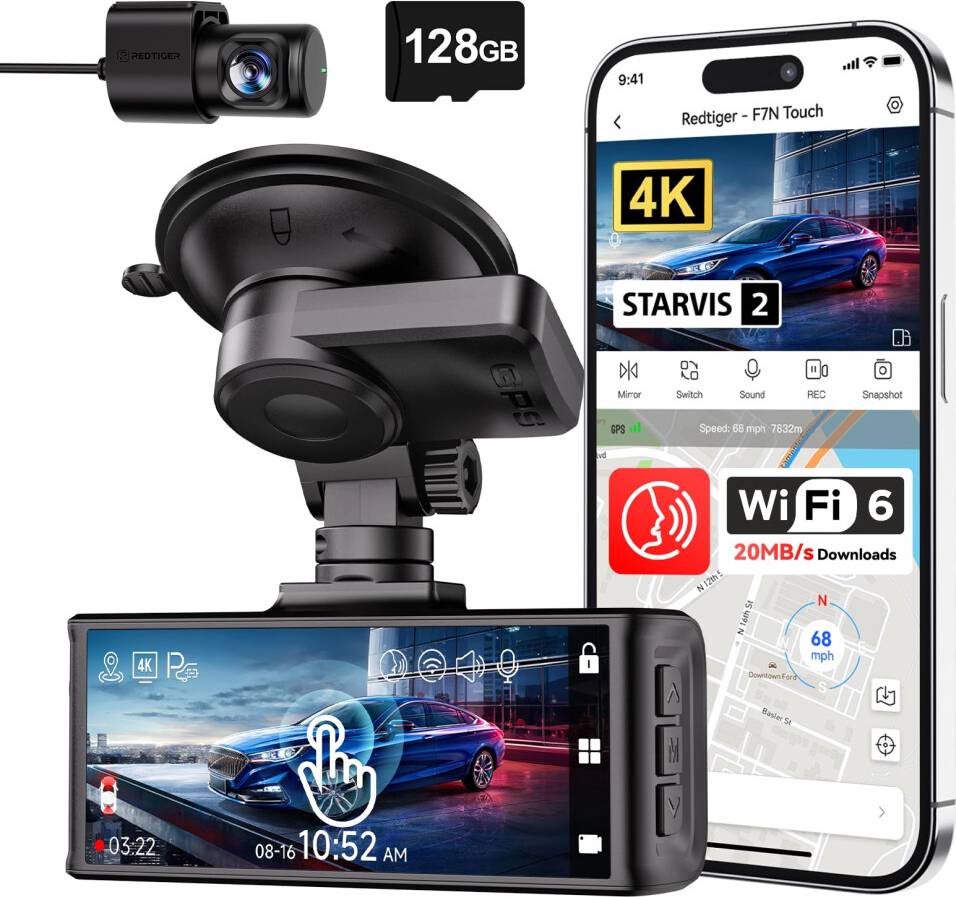 4K Dash Cam Front Rear Touch Screen