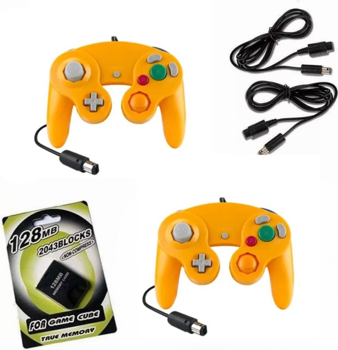 Orange Gamecube Controllers With 2 Cord Extensions