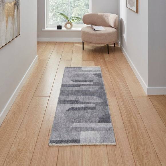 Think Rugs Whisper Geometric Runner Grey