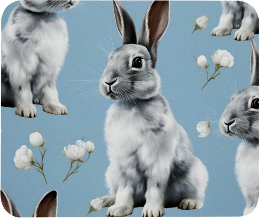 Flowering Rabbit Pattern Mouse Pad