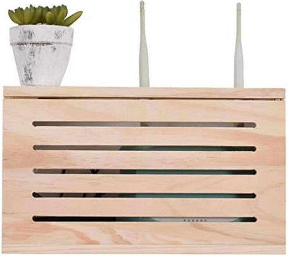 WiFi Router Storage Box Wall Mounted Wooden Shelf Storage Box