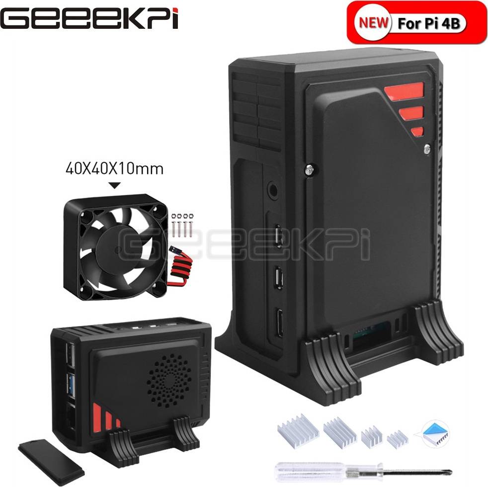 GeeekPi Raspberry Pi 4B ABS Case With 4010 LED Light Fan