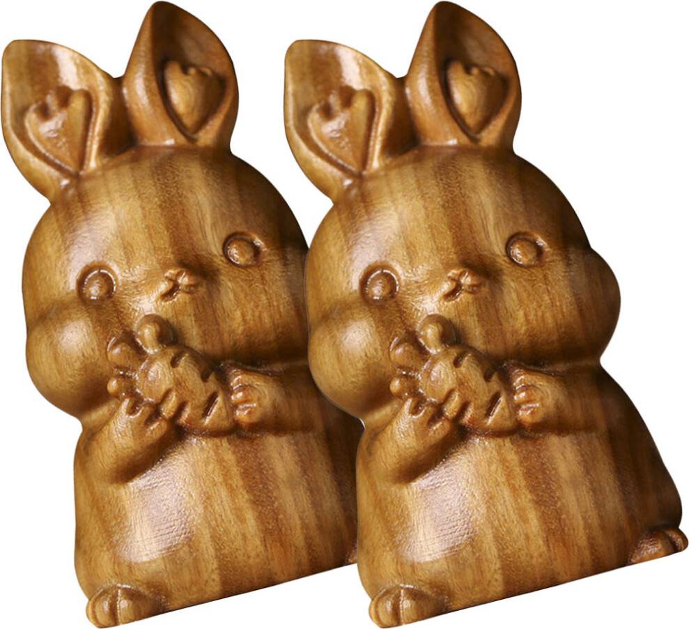 Solustre 2 Pcs Mini Wooden Rabbit Statues Decor Decorative Item 2pcs