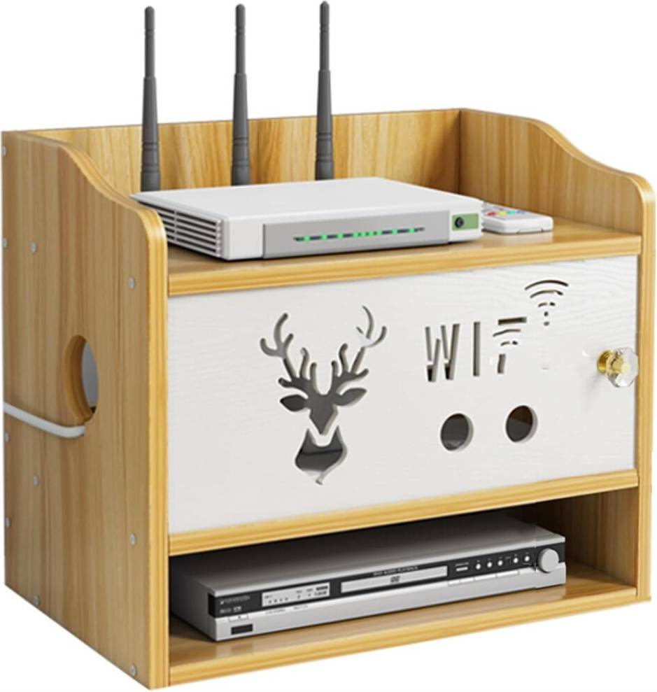 WiFi Router Storage Box Solid Wood Wall Mount Storage Box