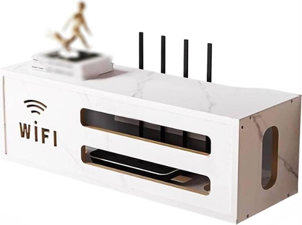 WiFi Router Storage Box Wall Mounted Wooden Shelf