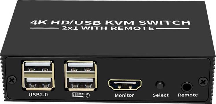 4K HD USB KVM Switcher 2 In 1 Out Shared Monitor
