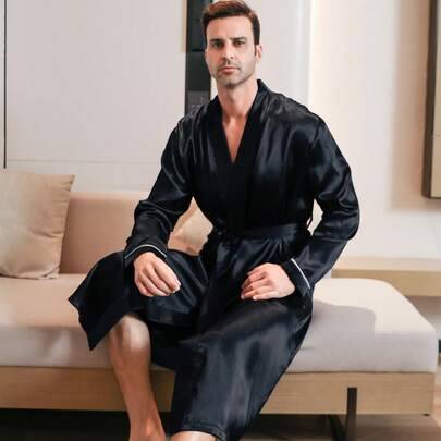 Kimono Shein Satin Robe - Long Sleeved, Solid Color