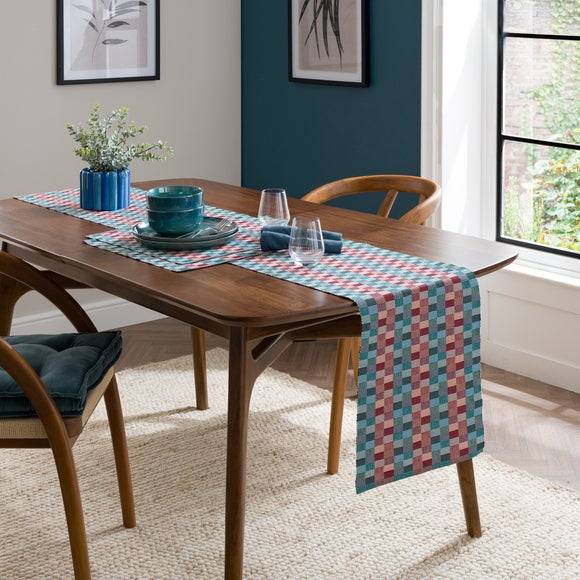 Dunelm Geo Ribbed Table Runner Tablecloth Multicolour