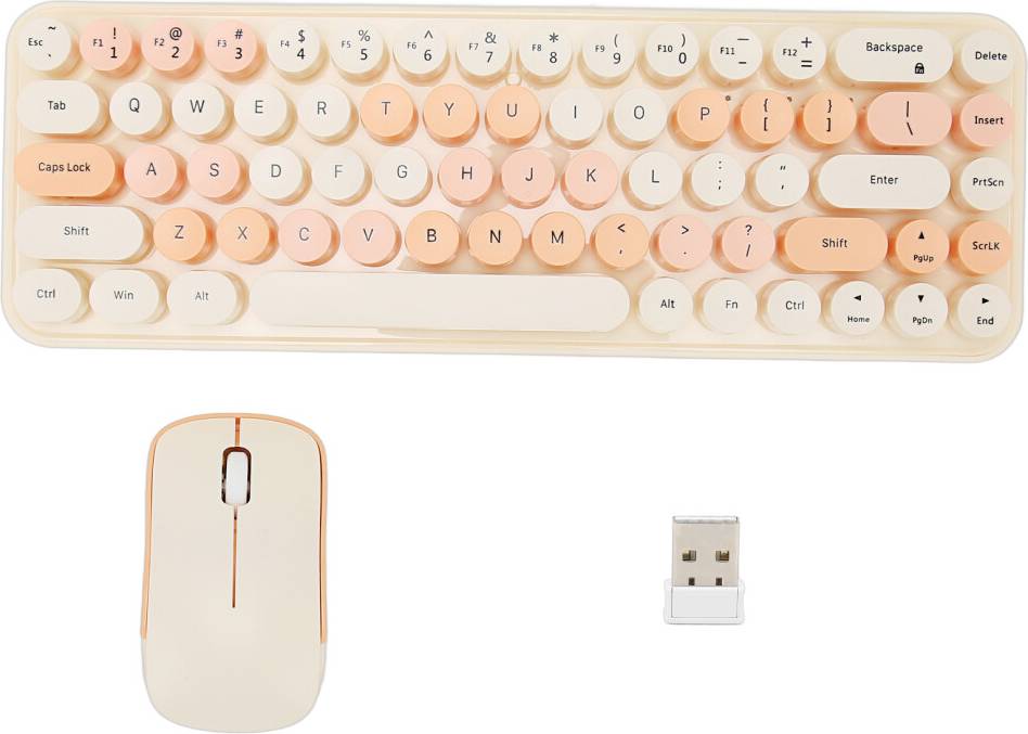 Wireless Keyboard Mouse Set Round Retro