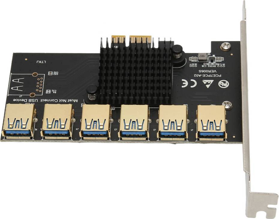 PCIE 1x to 6 USB 3.0 Riser Card Adapter