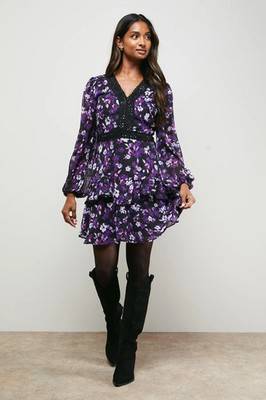 Oasis Ruffle Trim Mini Dress - Floral