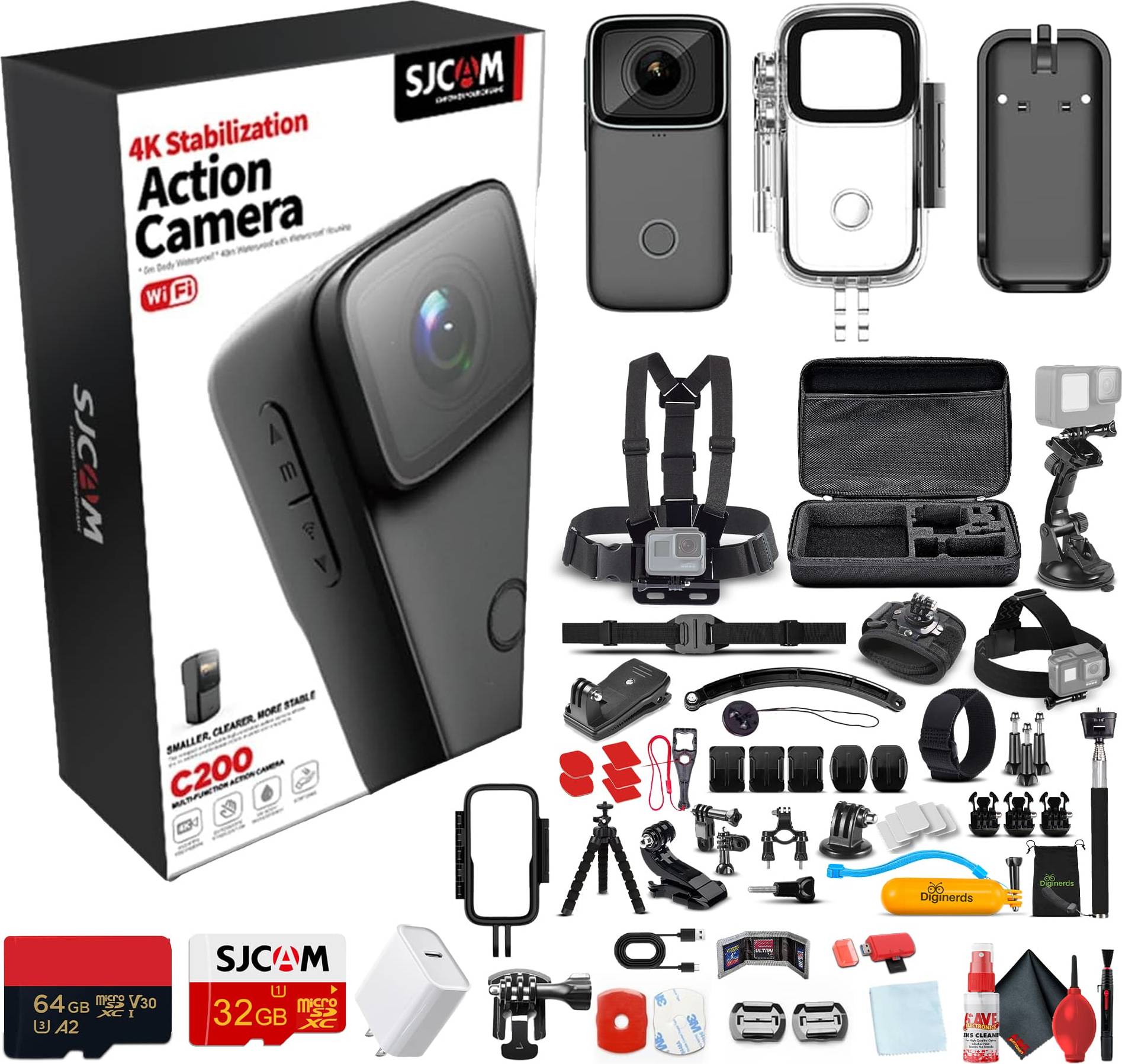 Action camera 4k SJCAM C200 4K Mini Action Camera Bundle