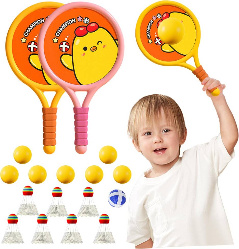 Kids Tennis Rackets Pink Yellow Plastic Set