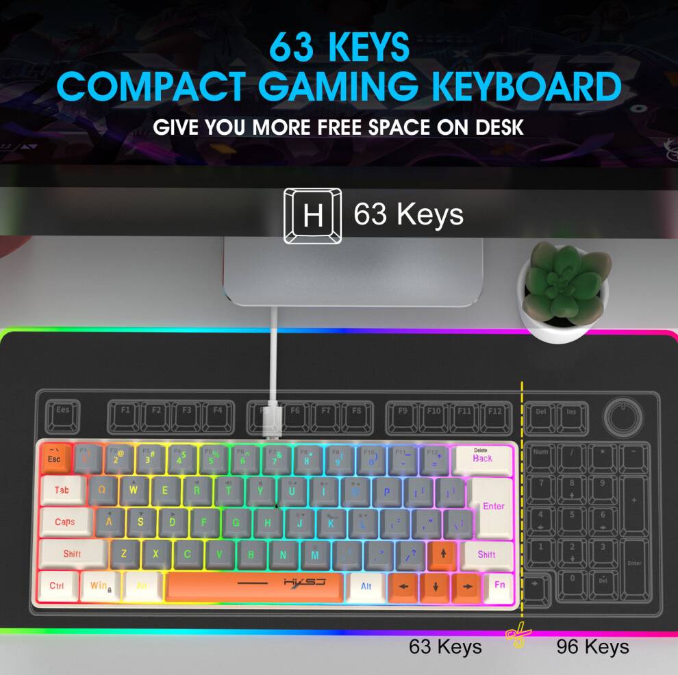 Membrane Keyboard 63 Keys Colorful Lighting
