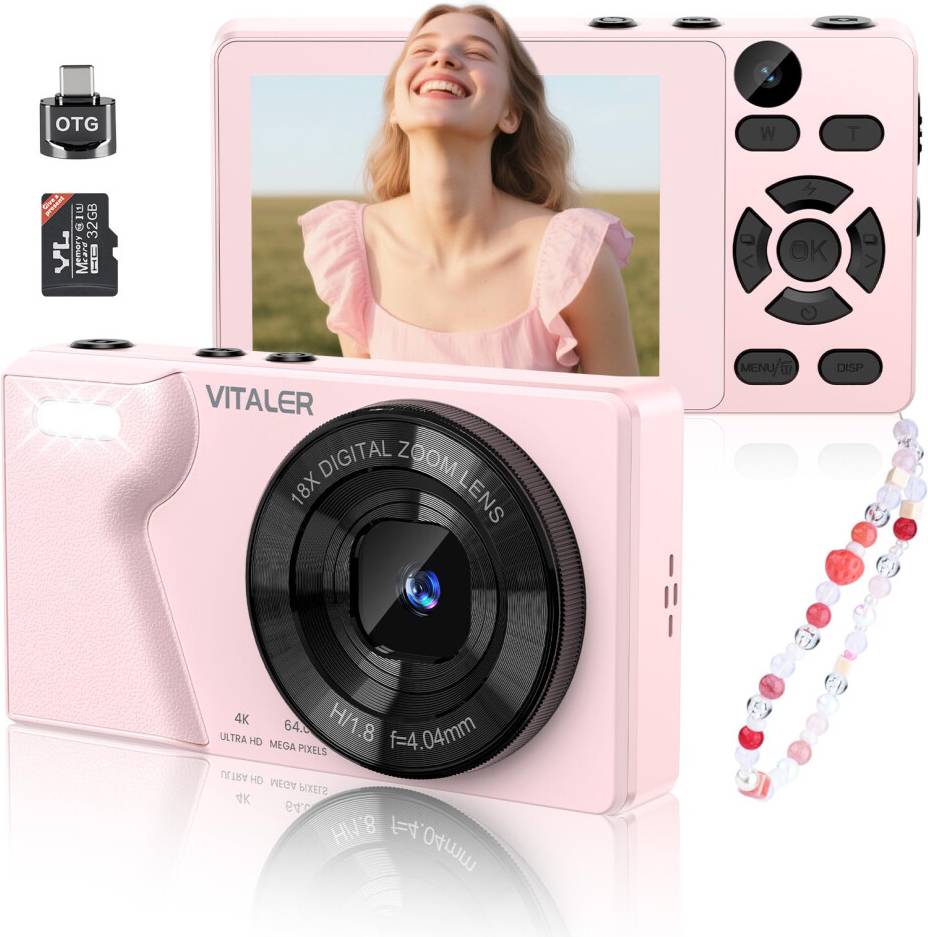 4K 64MP Compact Digital Camera Dual Lens