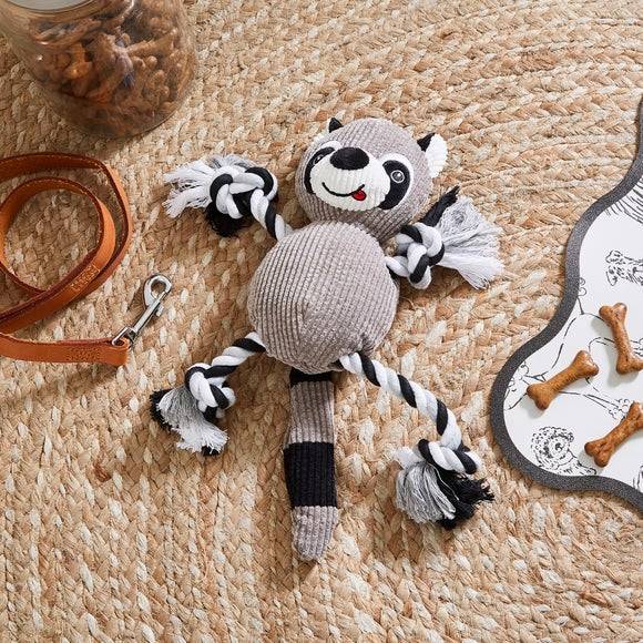 Dunelm Raccoon Rope Dog Toy with Squeaker