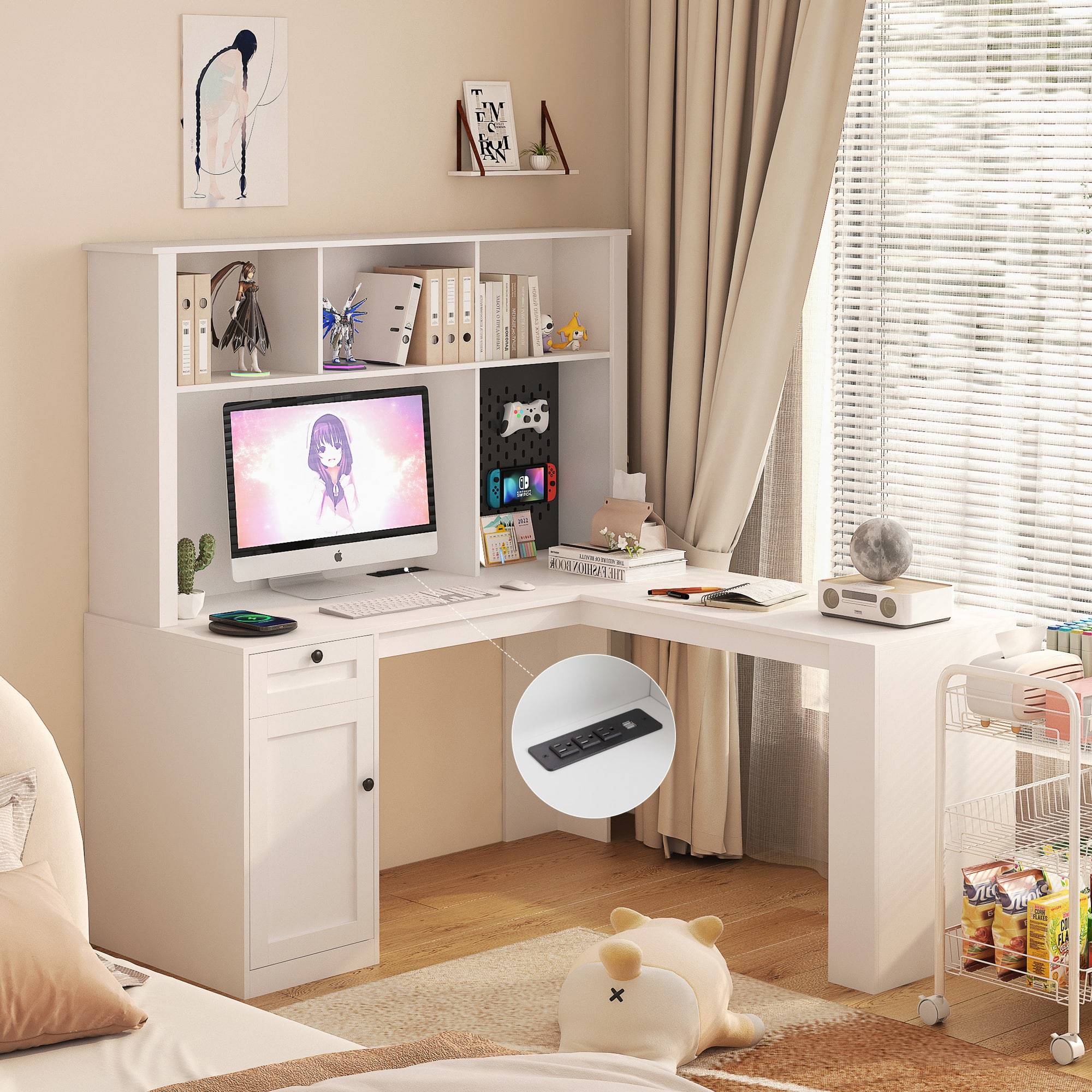 L shaped computer desk with drawers Spaco L Shaped Corner Computer With Drawers Writing Desk