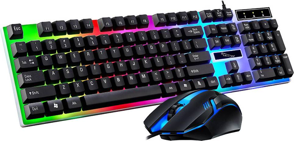 Colorful LED Illuminated Backlit USB Rainbow Keyboard and Mouse Set