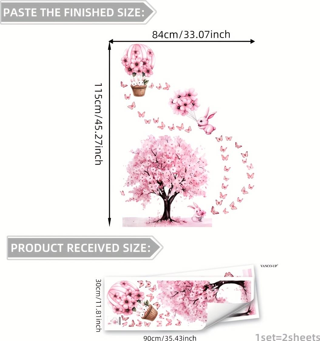 Temu Set Of 2 Tree Rabbit Wall Stickers Self-adhesive Decoration