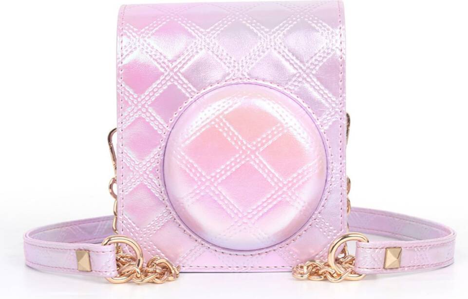 Embroidered Checkered Camera Case PU Leather